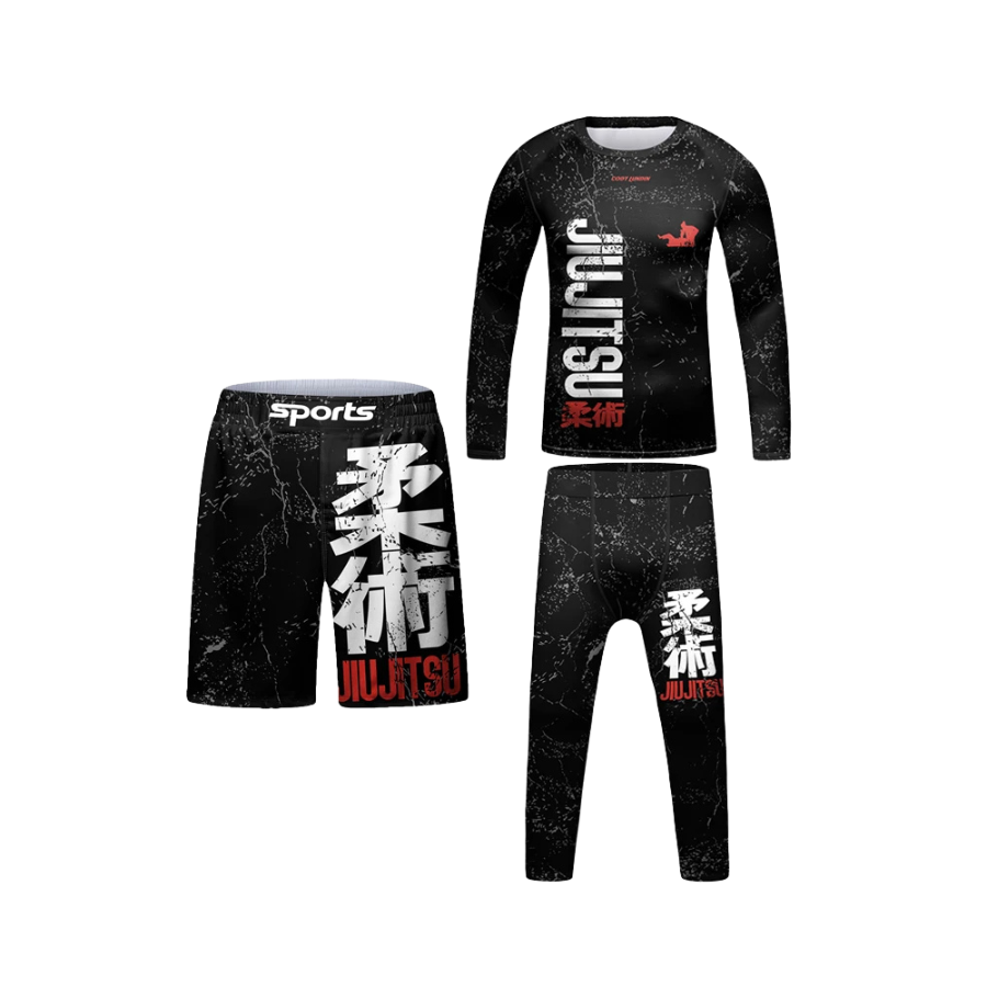 Rashguard Manga Larga + Short + Pantalón Jiujitsu - Kids