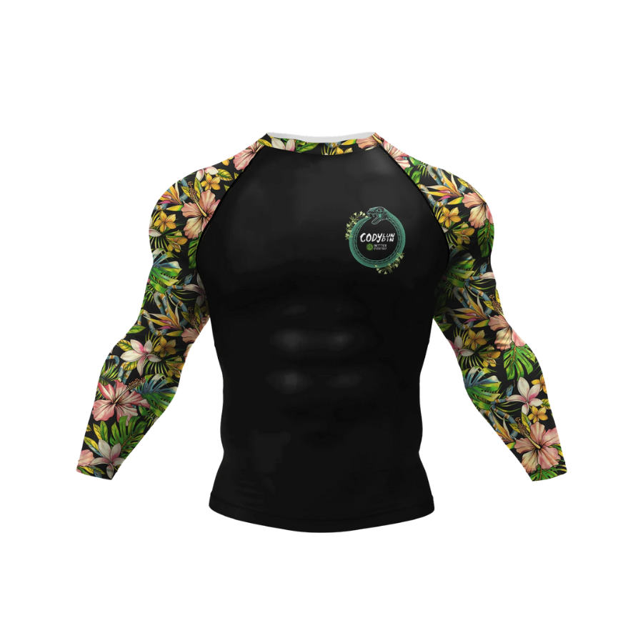 Conjunto Rash. Manga Larga + Pantalón + Short Jiujitsu Flores