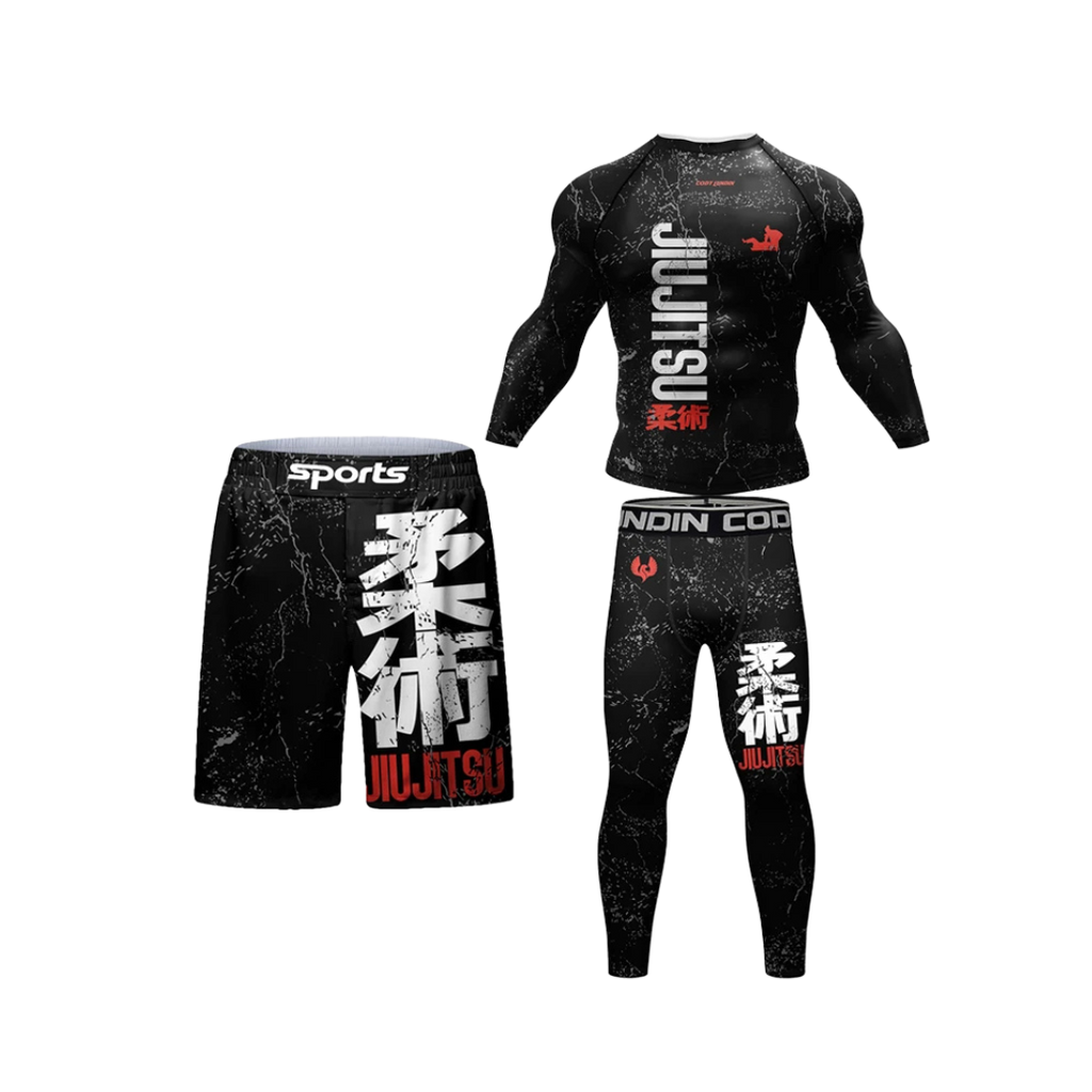 Conjunto Rash. Manga Larga + Pantalón + Short Jiujitsu