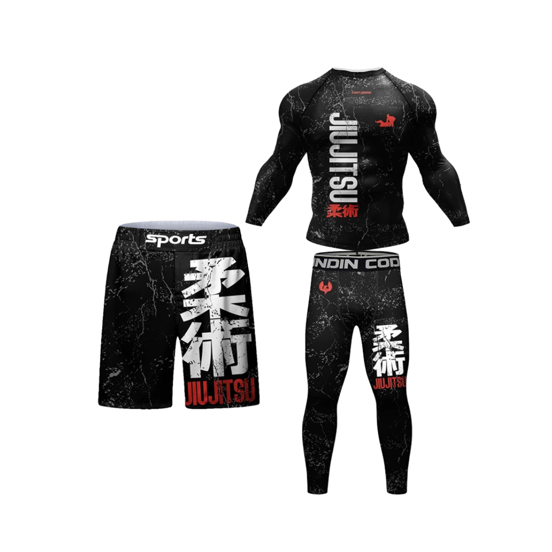 Conjunto Rash. Manga Larga + Pantalón + Short Jiujitsu
