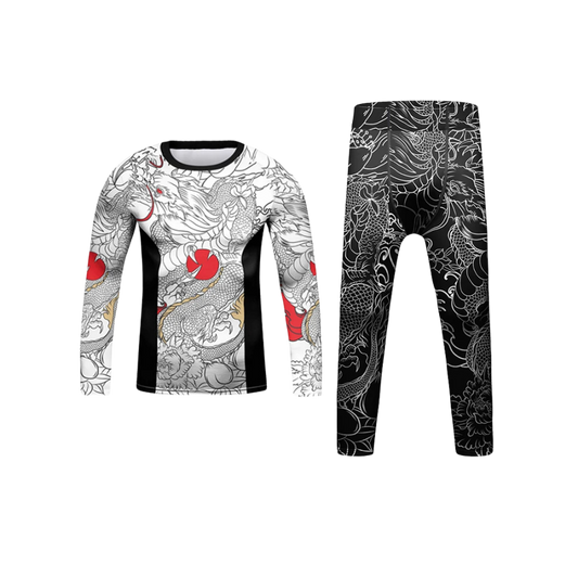 Rashguard Manga Larga + Pantalón Dragón Blanco - Kids