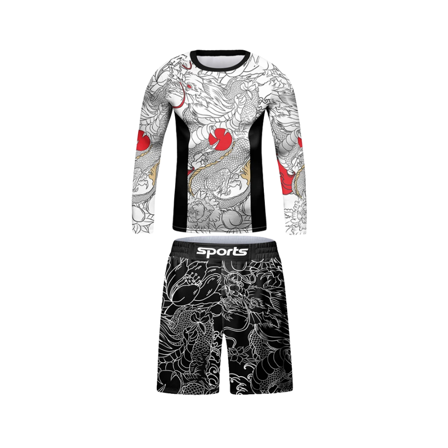 Rashguard Manga Larga + Short Dragón Blanco - Kids