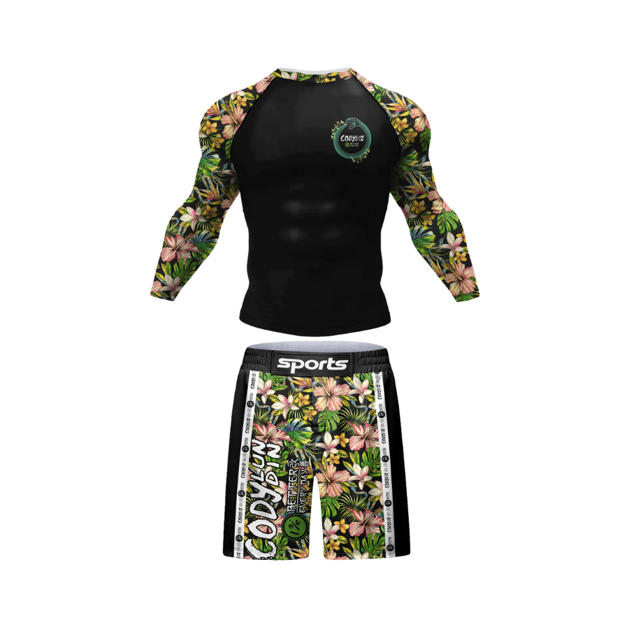 Conjunto Rash. Manga Larga + Short Jiujitsu Flores