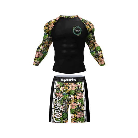 Conjunto Rash. Manga Larga + Short Jiujitsu Flores