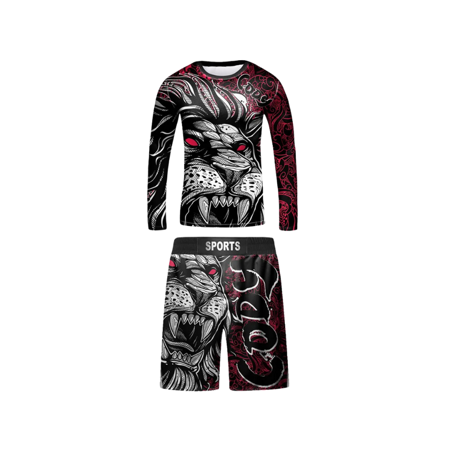 Rashguard Manga Larga + Short León Rojo - Kids