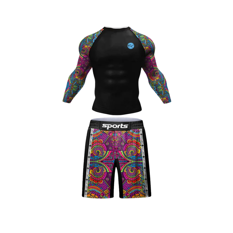 Conjunto Rash. Manga Larga + Short Jiujitsu Multicolor