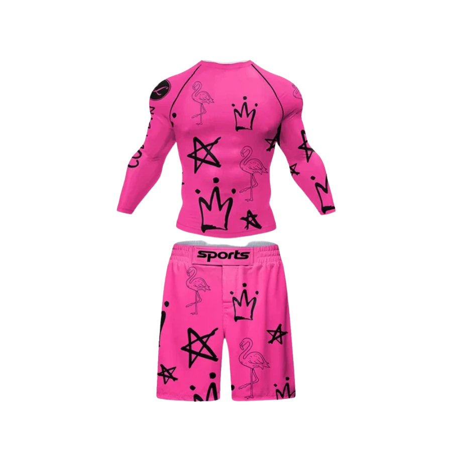 Conjunto Rash. Manga Larga + Short Jiujitsu Pinki