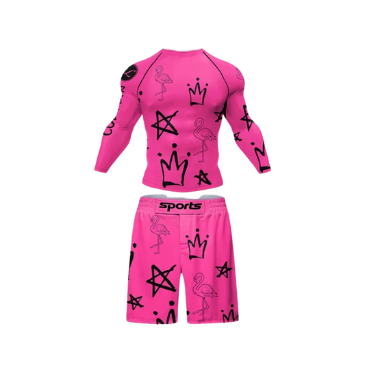 Conjunto Rash. Manga Larga + Short Jiujitsu Pinki