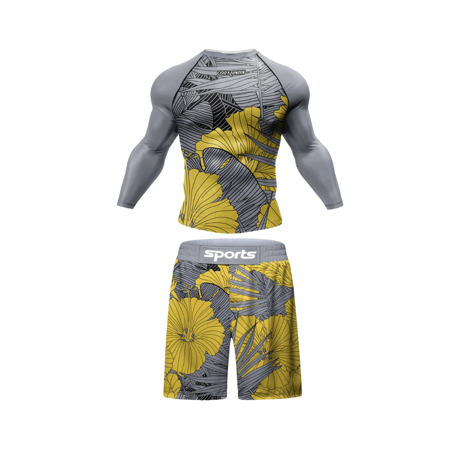 Conjunto Rash. Manga Larga + Short Jiujitsu Yellow Lotus