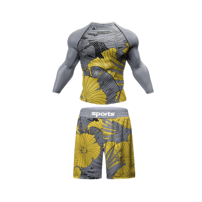 Conjunto Rash. Manga Larga + Short Jiujitsu Yellow Lotus