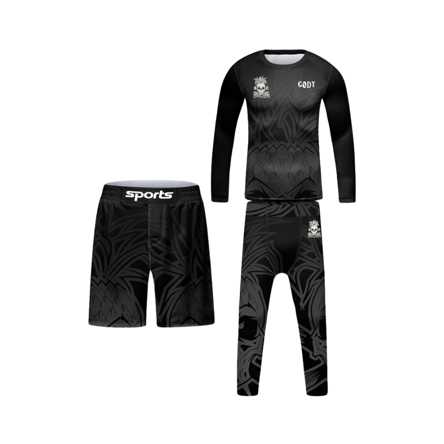 Rashguard Manga Larga + Short + Pantalón Black - Kids