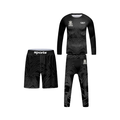Rashguard Manga Larga + Short + Pantalón Black - Kids