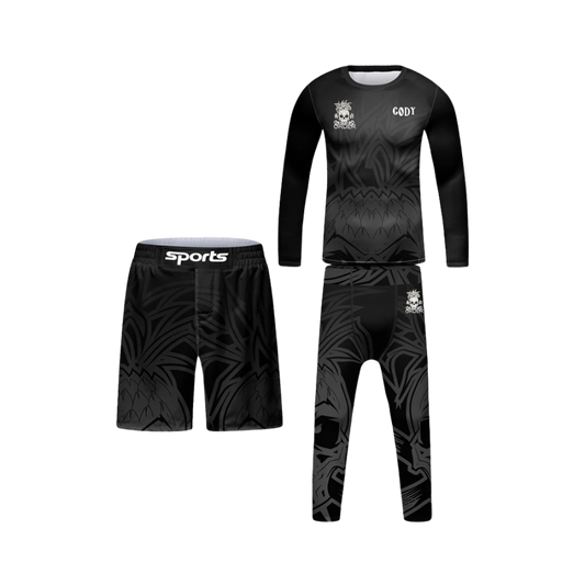 Rashguard Manga Larga + Short + Pantalón Black - Kids