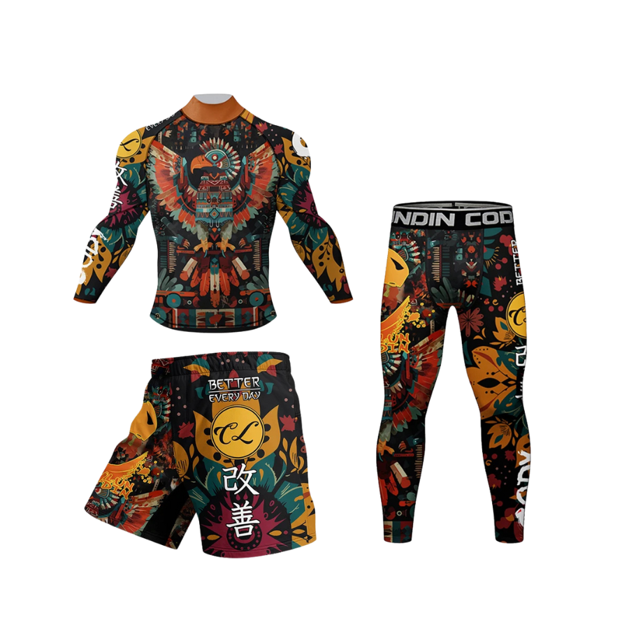 Conjunto Rash. Manga Larga + Pantalón + Short Jiujitsu Azteca