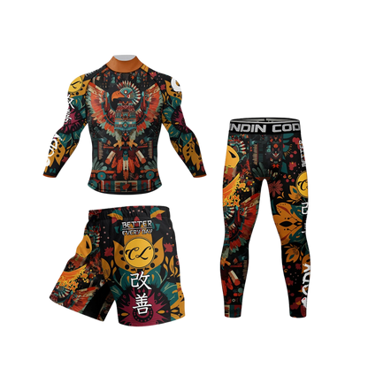 Conjunto Rash. Manga Larga + Pantalón + Short Jiujitsu Azteca