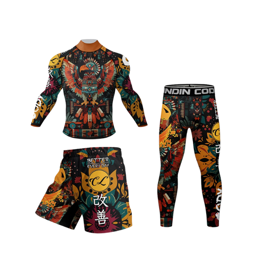 Conjunto Rash. Manga Larga + Pantalón + Short Jiujitsu Azteca