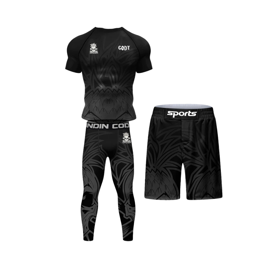Conjunto Rash. + Pantalón + Short Jiujitsu Black 3