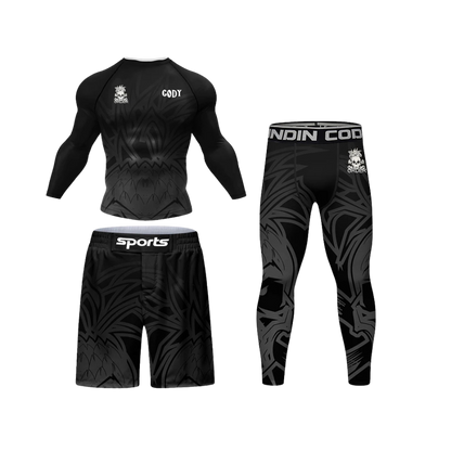 Conjunto Rash. Manga Larga + Pantalón + Short Jiujitsu Black 3