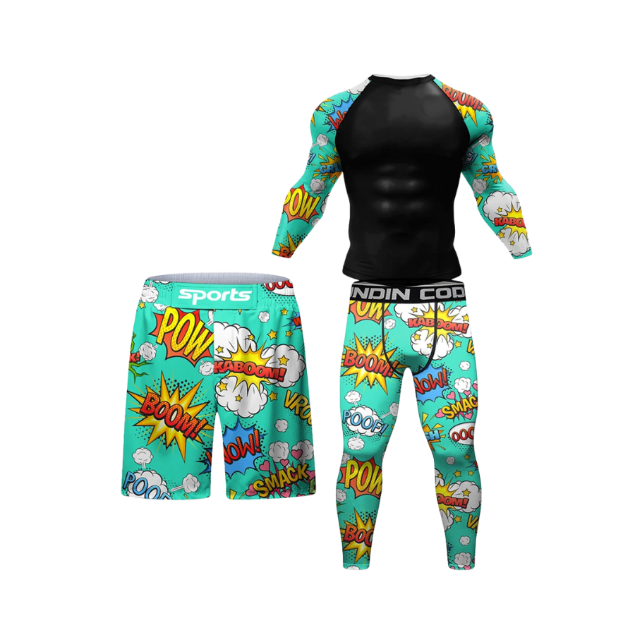 Conjunto Rash. Manga Larga + Pantalón + Short Jiujitsu Comic