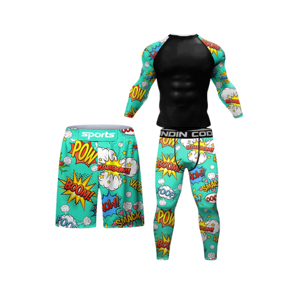 Conjunto Rash. Manga Larga + Pantalón + Short Jiujitsu Comic