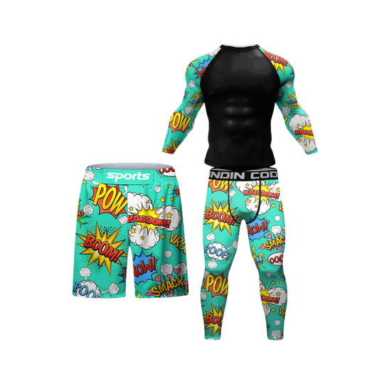 Conjunto Rash. Manga Larga + Pantalón + Short Jiujitsu Comic