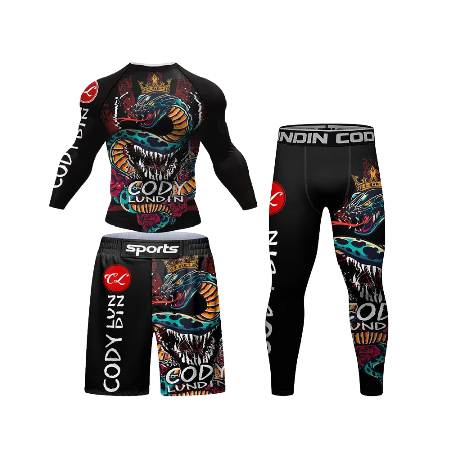 Conjunto Rash. Manga Larga + Pantalón + Short Jiujitsu Dragón Cody Lundin