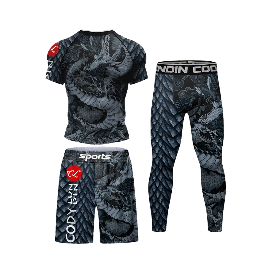 Conjunto Rash. + Pantalón + Short Jiujitsu Dragón