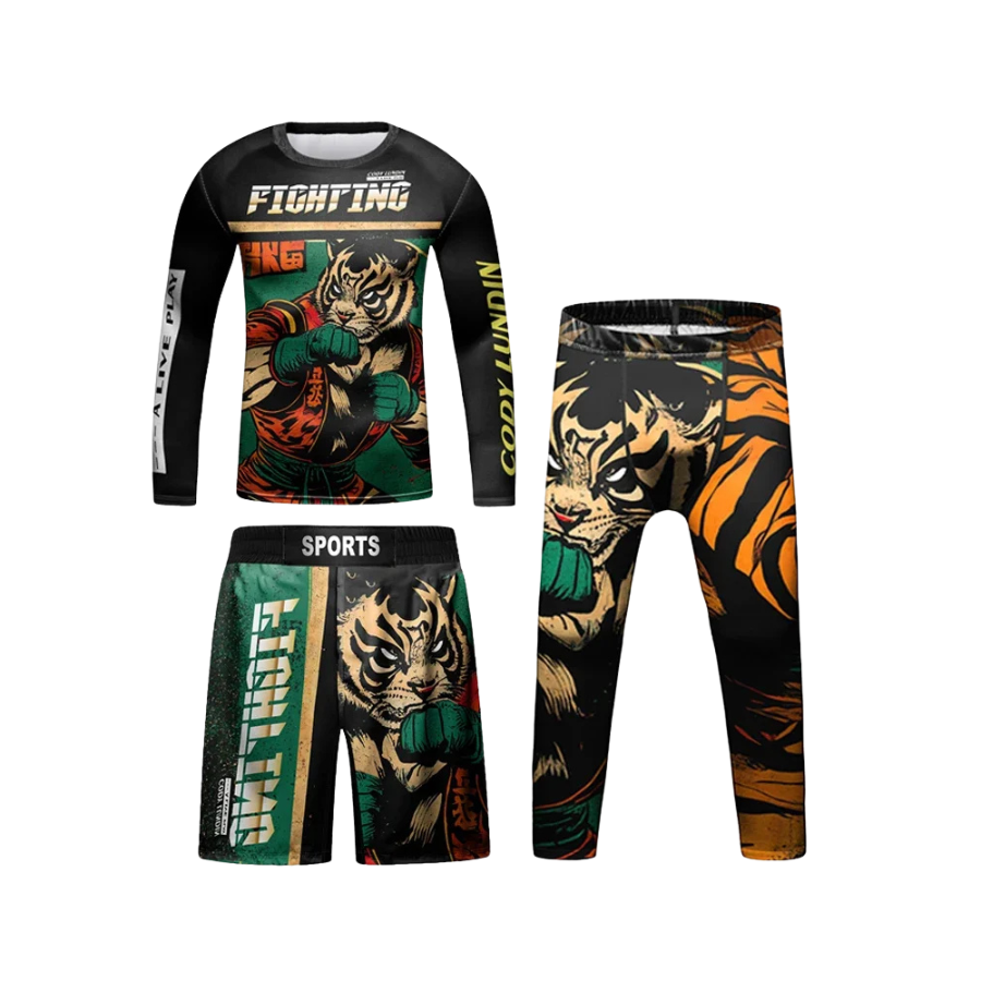 Rashguard Manga Larga + Short + Pantalón Fighter - Kids