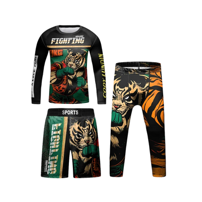 Rashguard Manga Larga + Short + Pantalón Fighter - Kids