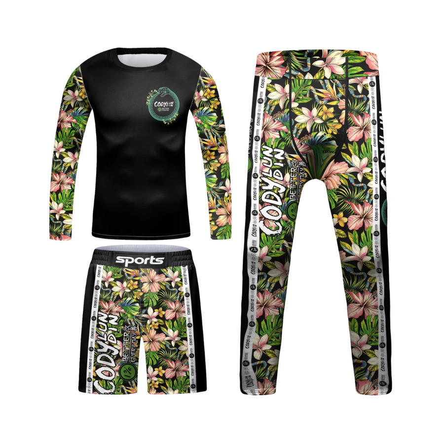 Rashguard Manga Larga + Short + Pantalón Flores - Kids