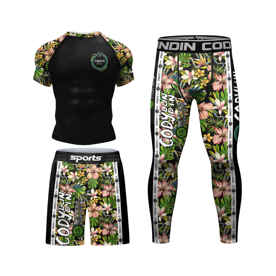 Conjunto Rash. + Pantalón + Short Jiujitsu Flores