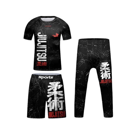 Rashguard Manga Larga + Short + Pantalón Jiujitsu - Kids