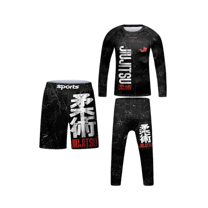 Rashguard  Manga Larga + Short + Pantalón Jiujitsu - Kids