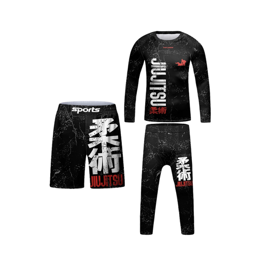 Rashguard  Manga Larga + Short + Pantalón Jiujitsu - Kids