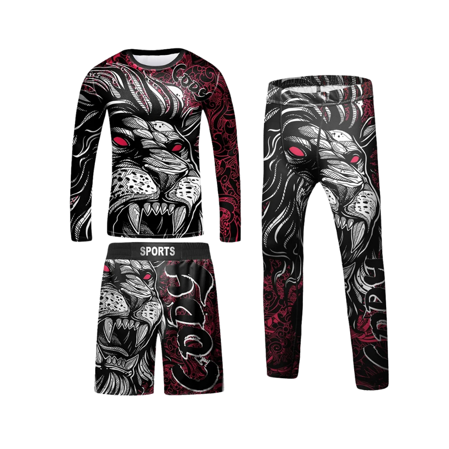 Rashguard Manga Larga + Short + Pantalón León Rojo - Kids