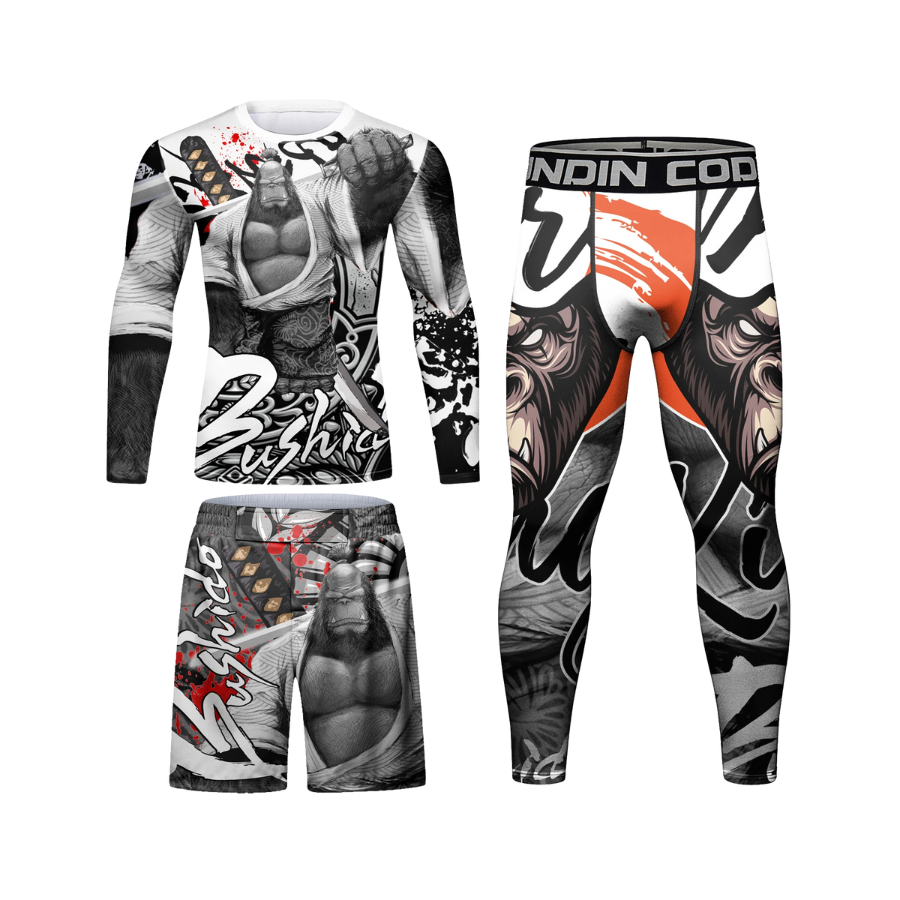 Conjunto Rash. Manga Larga + Pantalón + Short Jiujitsu Gorila