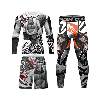 Conjunto Rash. Manga Larga + Pantalón + Short Jiujitsu Gorila