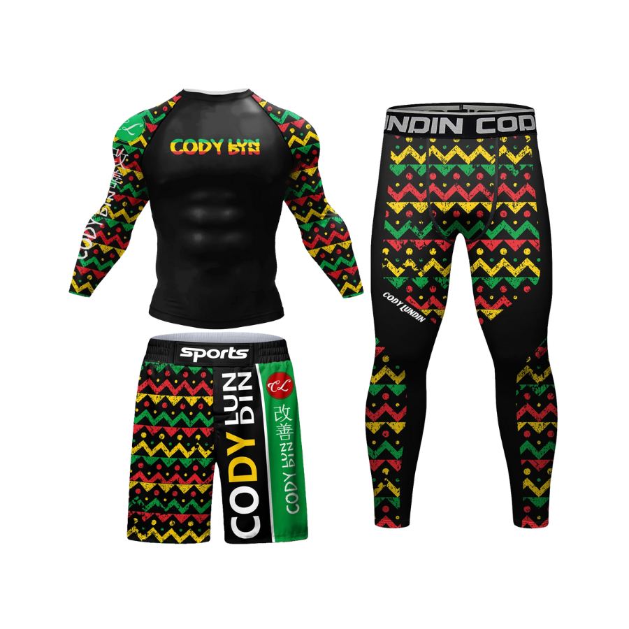 Conjunto Rash. Manga Larga + Pantalón + Short Jiujitsu Marley