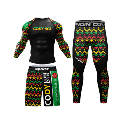 Conjunto Rash. Manga Larga + Pantalón + Short Jiujitsu Marley