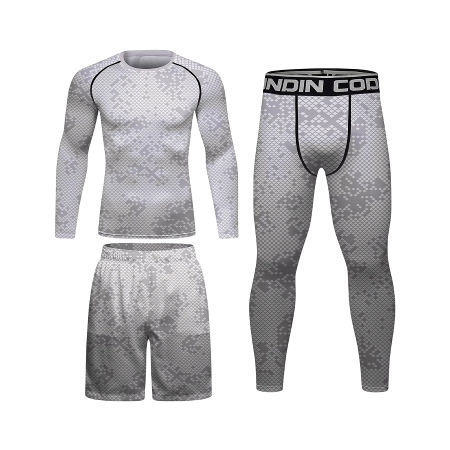 Rashguard Manga Larga + Pantalón + Short Militar Blanco