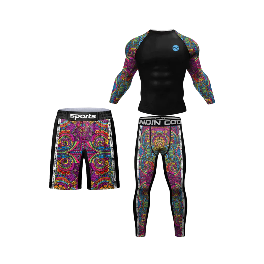 Conjunto Rash. Manga Larga + Pantalón + Short Jiujitsu Multicolor