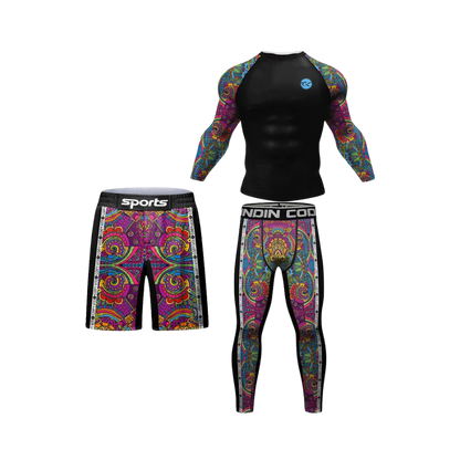 Conjunto Rash. Manga Larga + Pantalón + Short Jiujitsu Multicolor