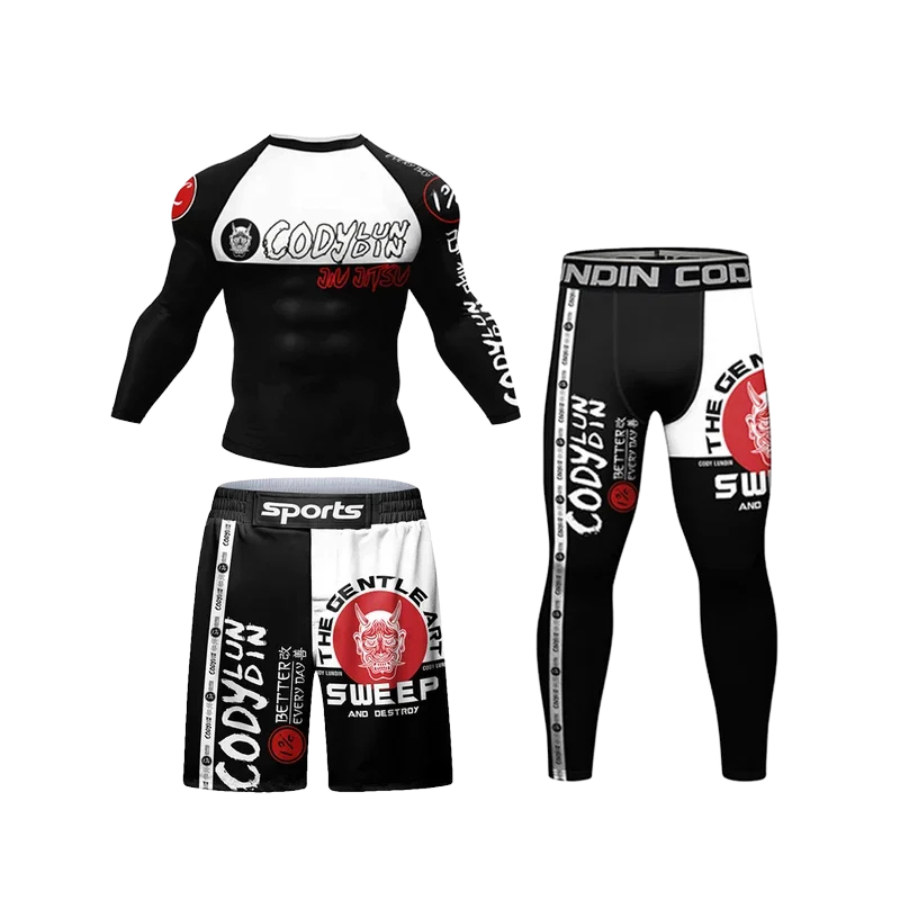 Conjunto Rash. Manga Larga + Pantalón + Short Jiujitsu Panda