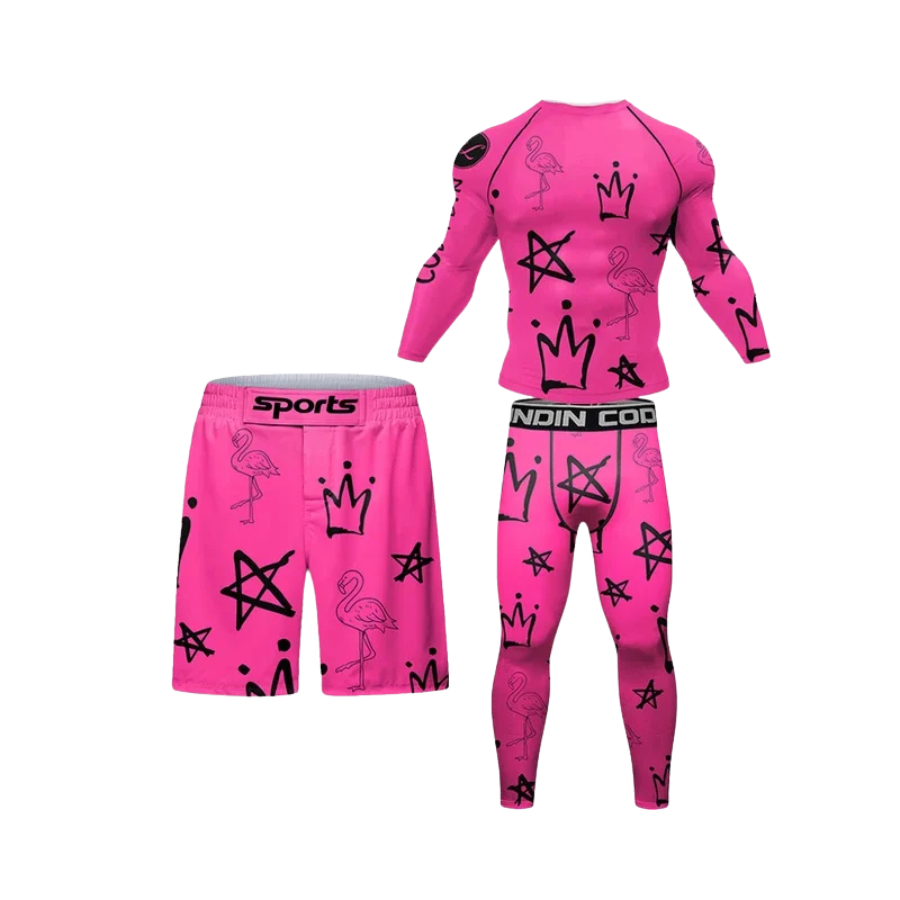 Conjunto Rash. Manga Larga + Pantalón + Short Jiujitsu Pinki