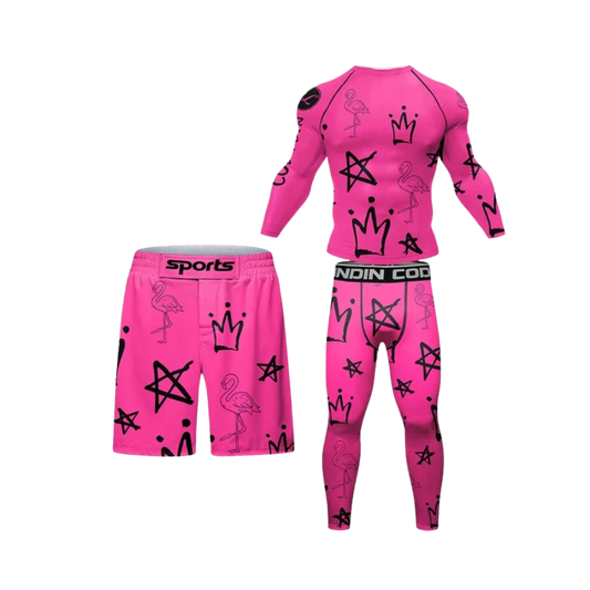 Conjunto Rash. Manga Larga + Pantalón + Short Jiujitsu Pinki
