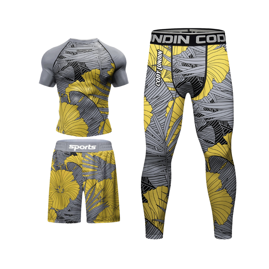 Conjunto Rash. + Pantalón + Short Jiujitsu Yellow Lotus