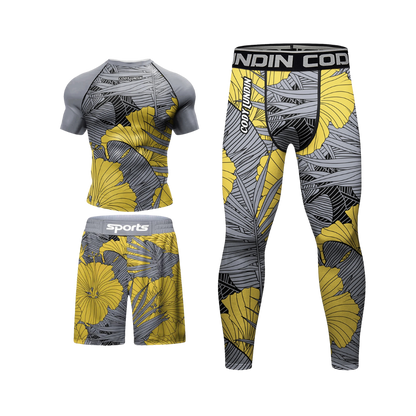 Conjunto Rash. + Pantalón + Short Jiujitsu Yellow Lotus