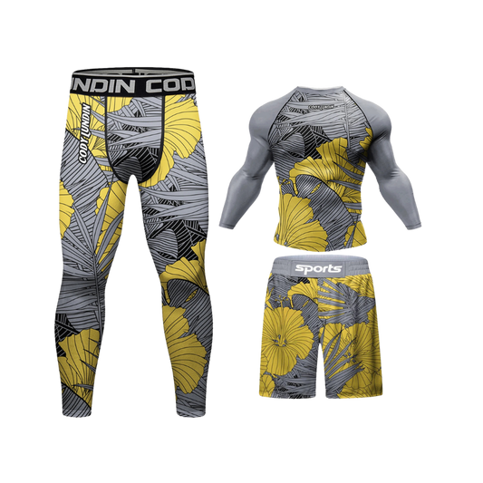 Conjunto Rash. Manga Larga + Pantalón + Short Jiujitsu Yellow Lotus