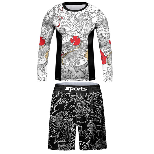 Rashguard Manga Larga + Short Dragón Blanco - Kids